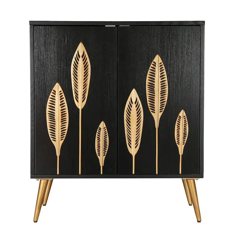Evari Mid-century Modern 2-Door Accent Cabinet Sideboard Antique Gold Storage Shelf for Living/ Dining Room 6