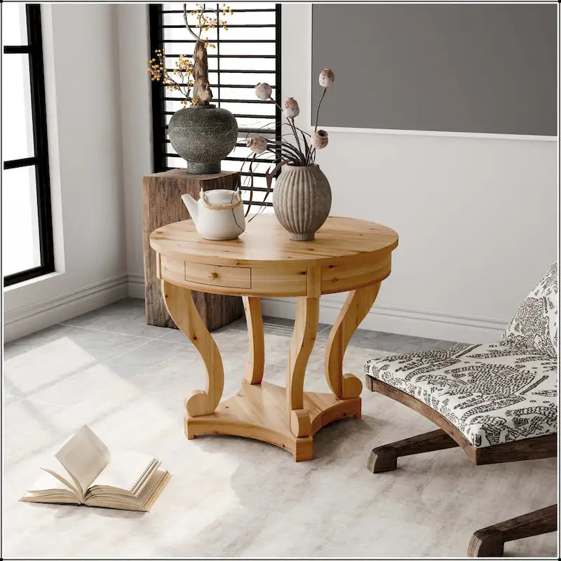 Curved Legs Farmhouse Style Small Size Round Dining Table 4
