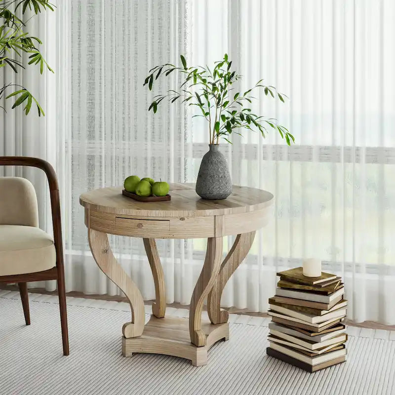 Curved Legs Farmhouse Style Small Size Round Dining Table 5