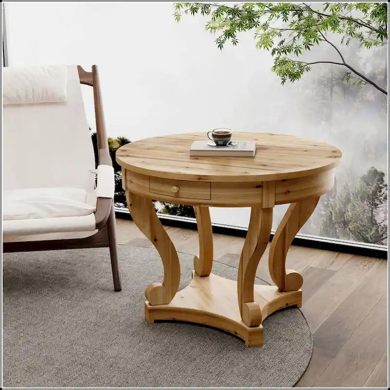 Curved Legs Farmhouse Style Small Size Round Dining Table 11