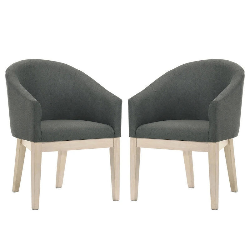 Yuvi 3 Piece Dining Table and Chair Set, Round, Barrel Seat, Brown, Gray 4