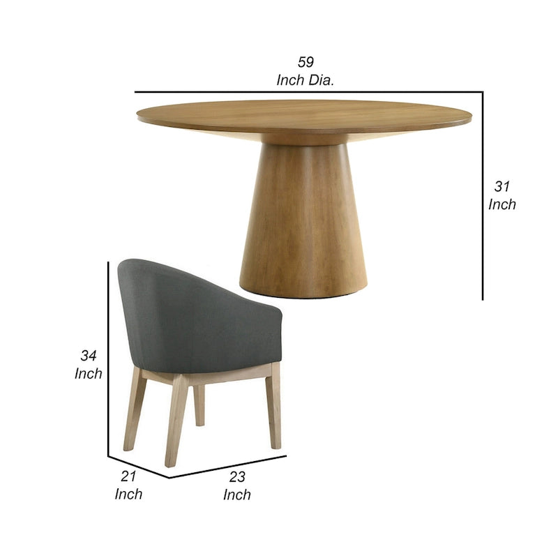 Yuvi 3 Piece Dining Table and Chair Set, Round, Barrel Seat, Brown, Gray 6