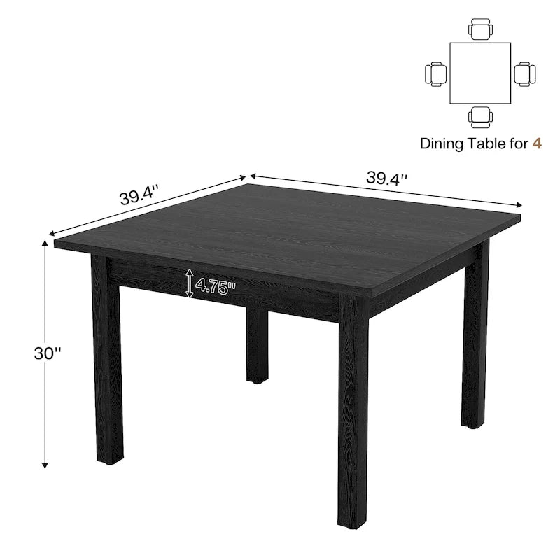 39.4 Inches Square 2-4 People Dining Table with Solid Wood Legs for Living Room Dining Room 12