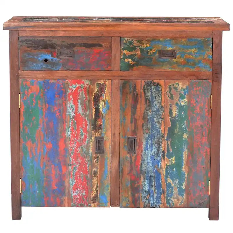 Marina Del Rey Recycled Teak Wood Linen Cabinet with 2 doors and 2 drawers 2