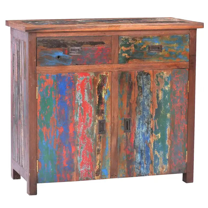 Marina Del Rey Recycled Teak Wood Linen Cabinet with 2 doors and 2 drawers 3