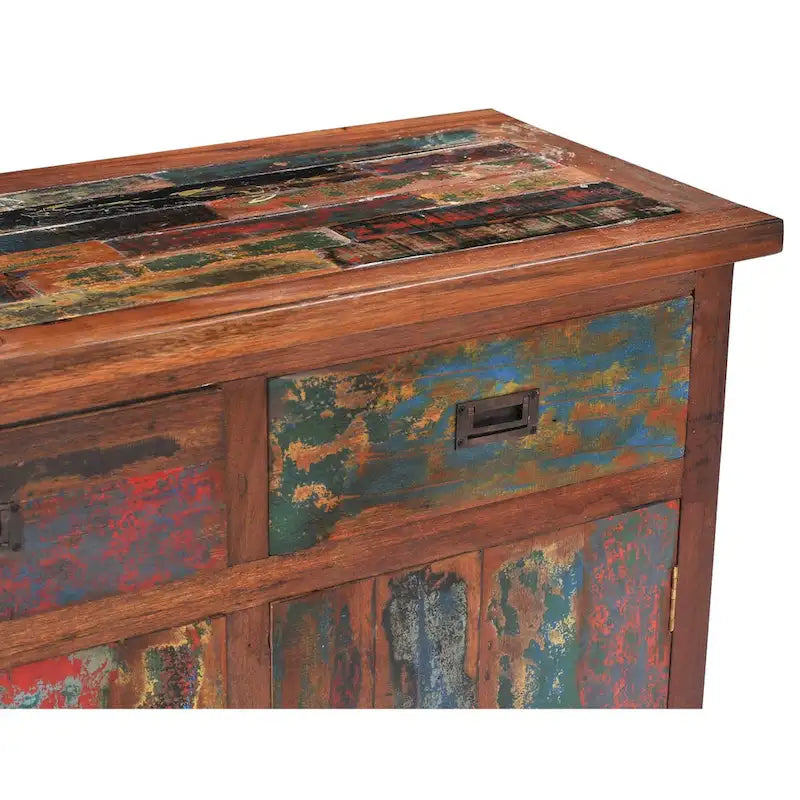 Marina Del Rey Recycled Teak Wood Linen Cabinet with 2 doors and 2 drawers 5
