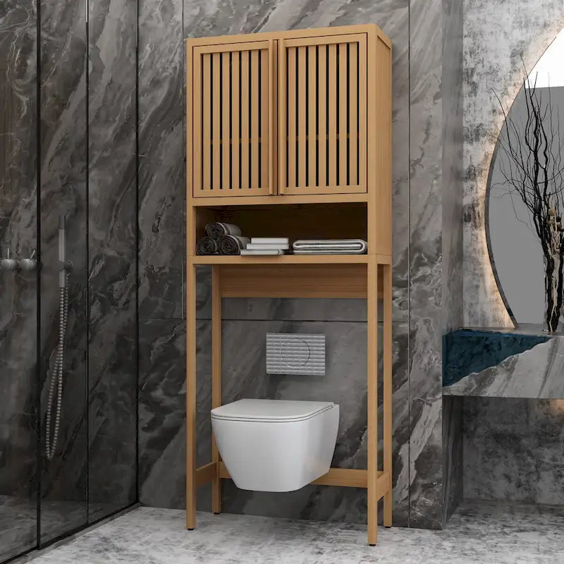 Bamboo Over The Toilet Storage Cabinet with Shelf and Double Doors 8