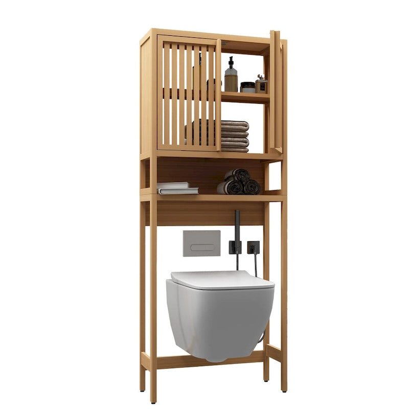 Bamboo Over The Toilet Storage Cabinet with Shelf and Double Doors 5
