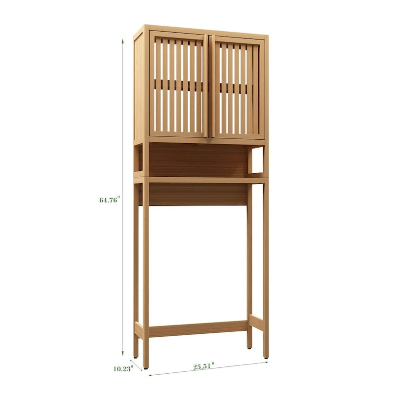 Bamboo Over The Toilet Storage Cabinet with Shelf and Double Doors 6