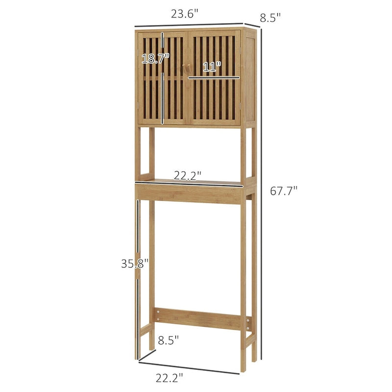 HOMCOM Bamboo Over the Toilet Storage Cabinet, Over Toilet Bathroom Organizer with Slatted Doors, Adjustable Shelf 3