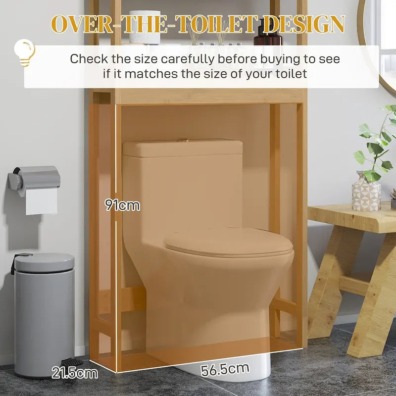 HOMCOM Bamboo Over the Toilet Storage Cabinet, Over Toilet Bathroom Organizer with Slatted Doors, Adjustable Shelf 4