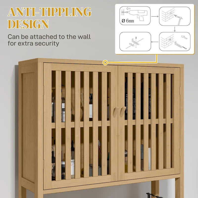 HOMCOM Bamboo Over the Toilet Storage Cabinet, Over Toilet Bathroom Organizer with Slatted Doors, Adjustable Shelf 7