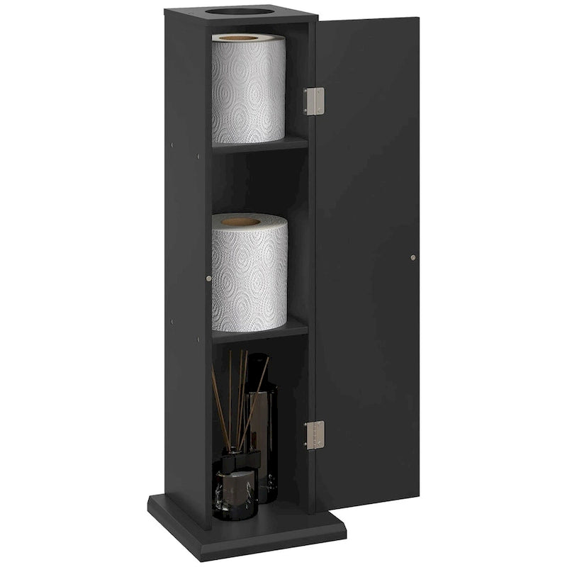 HOMCOM Toilet Paper Cabinet, Small Bathroom Corner Floor Cabinet with Doors and Shelves, Thin Storage Bathroom Organizer 2