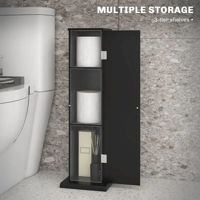 HOMCOM Toilet Paper Cabinet, Small Bathroom Corner Floor Cabinet with Doors and Shelves, Thin Storage Bathroom Organizer 4