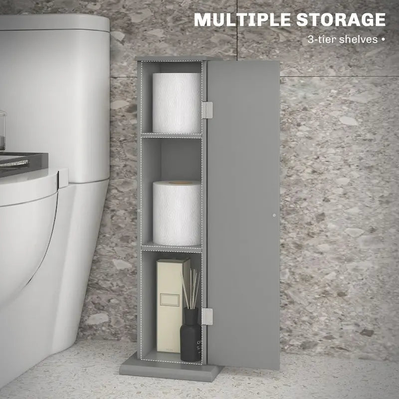 HOMCOM Toilet Paper Cabinet, Small Bathroom Corner Floor Cabinet with Doors and Shelves, Thin Storage Bathroom Organizer 12