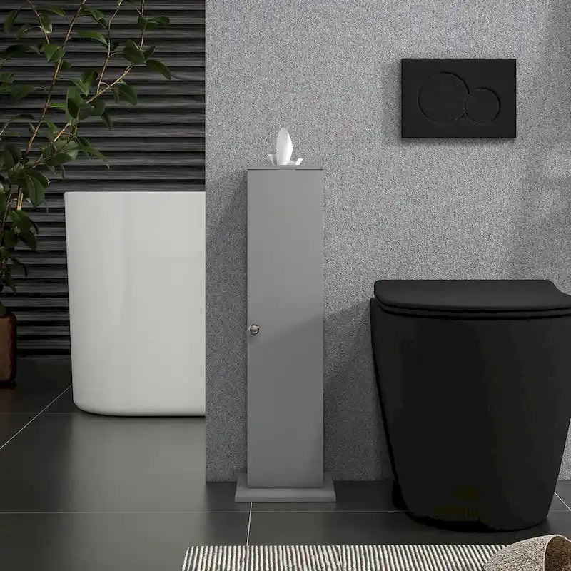 HOMCOM Toilet Paper Cabinet, Small Bathroom Corner Floor Cabinet with Doors and Shelves, Thin Storage Bathroom Organizer 14