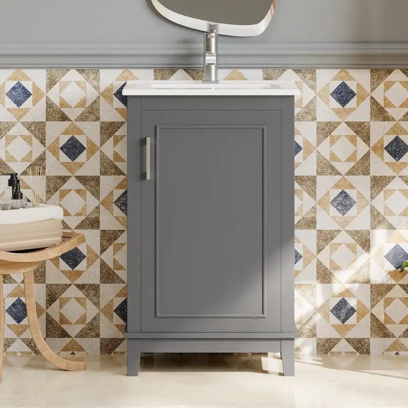 Modern 20 Inch Small Bathroom Vanity Cabinet with Ceramic Basin