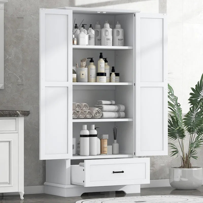 Tall Bathroom Storage Cabinet with Two Doors, One Drawer