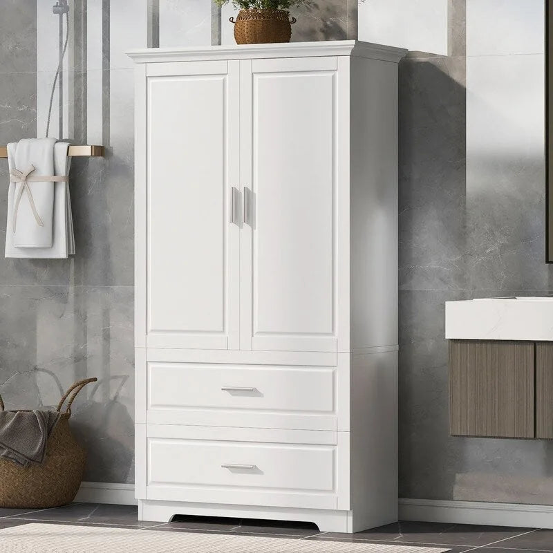 Bathroom Storage Cabinet with 2 Doors and Drawers, Adjustable Shelf