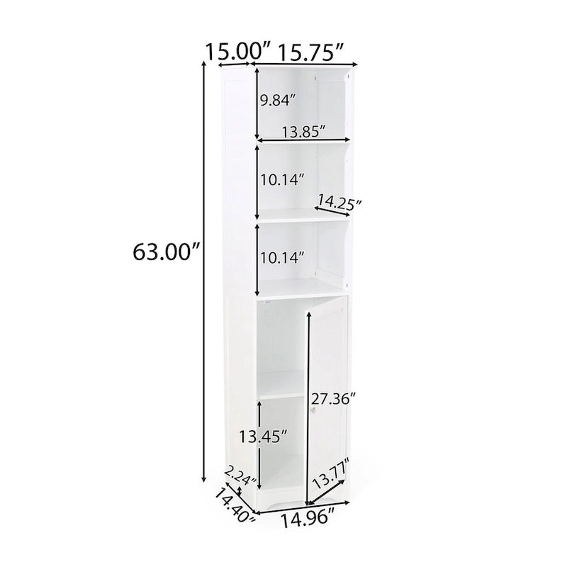 63-inch Tall Bathroom Linen Cabinet, Freestanding Diplay Storage Cabinet with 1 Door and Adjustable in White 7