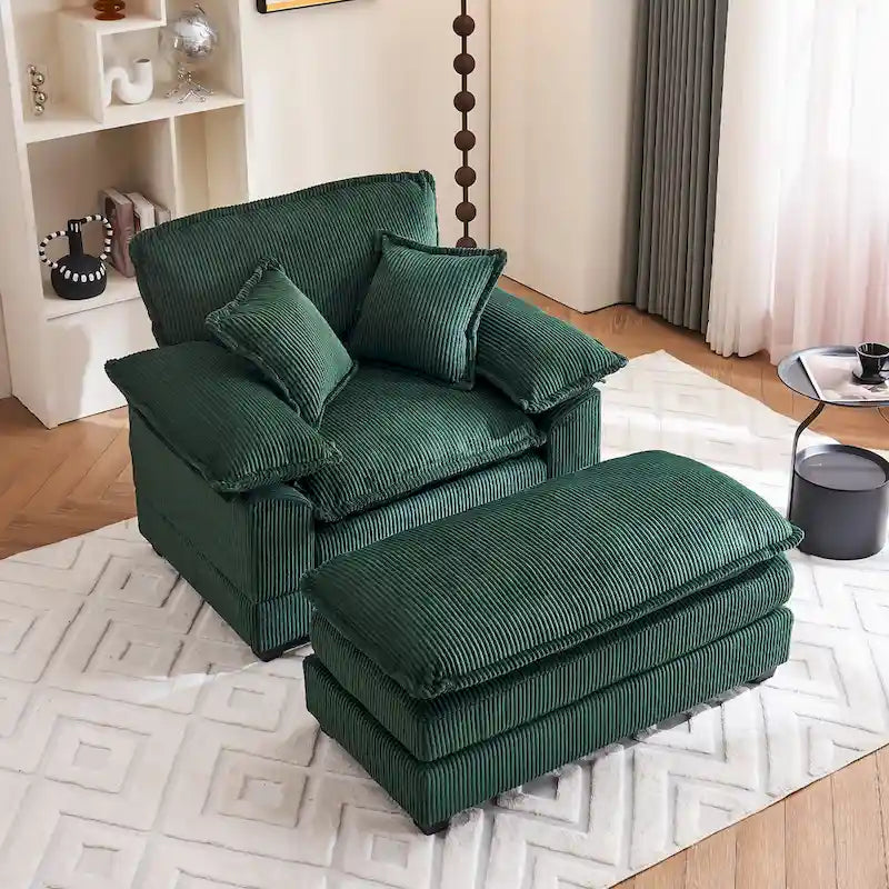 56.9 W Poltrona Oversize con Pouf, Poltrona da Lettura per Camera da Letto, Divano Letto Pigro, Poltrona Reclinabile Singola Moderna Oversize 21