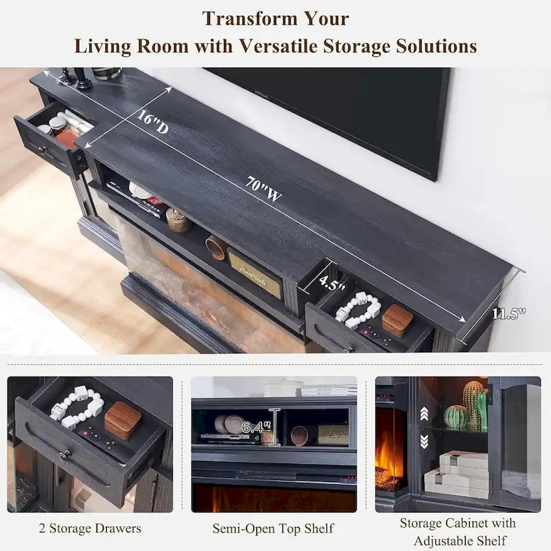 Farmhouse Electric Fireplace TV Stands up to 80, Entertainment Center 9