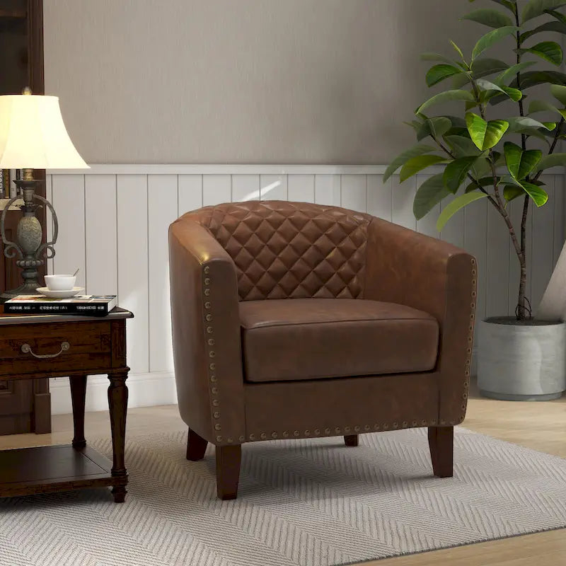 Ethan Accent Chair Barrel PU Leather with Nailhead Trim 6