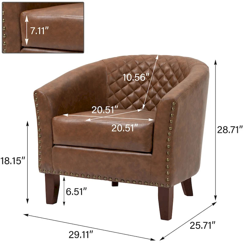 Ethan Accent Chair Barrel PU Leather with Nailhead Trim 8