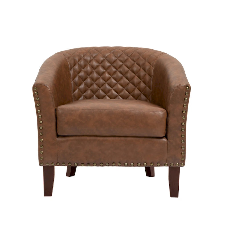 Ethan Accent Chair Barrel PU Leather with Nailhead Trim 9