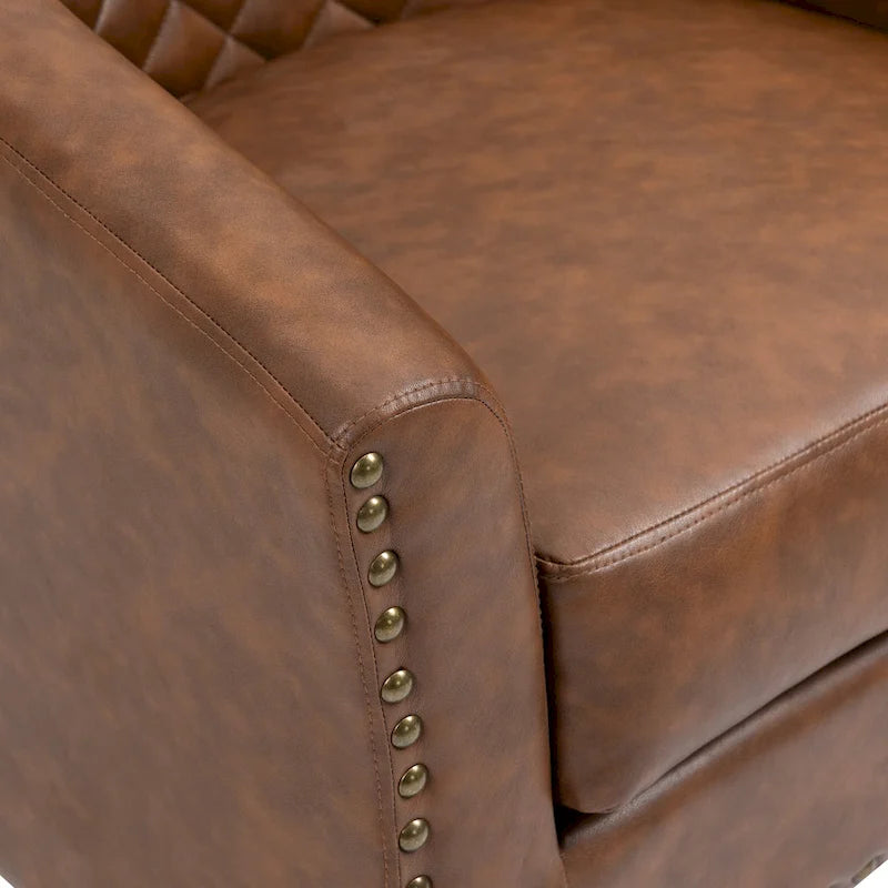 Ethan Accent Chair Barrel PU Leather with Nailhead Trim 13