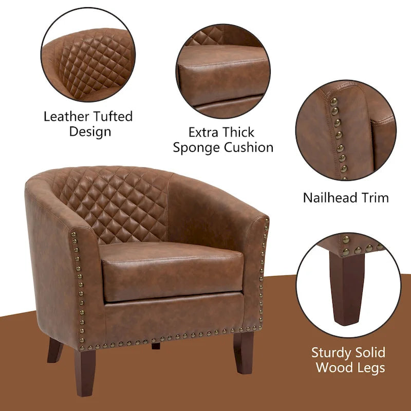 Ethan Accent Chair Barrel PU Leather with Nailhead Trim 14