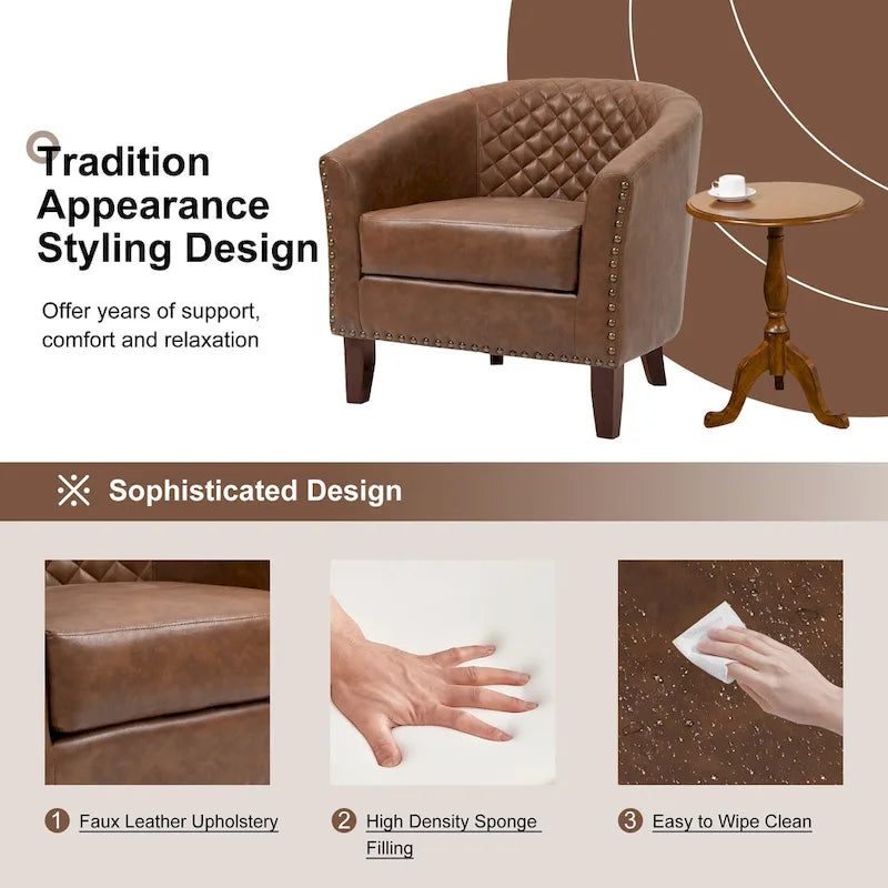 Ethan Accent Chair Barrel PU Leather with Nailhead Trim 15