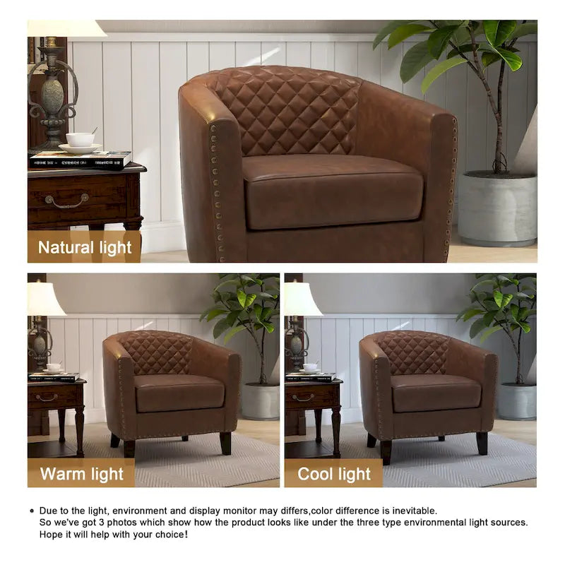 Ethan Accent Chair Barrel PU Leather with Nailhead Trim 16