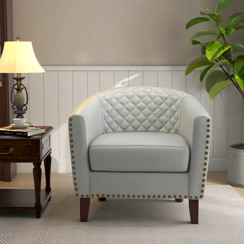 Ethan Accent Chair Barrel PU Leather with Nailhead Trim 17