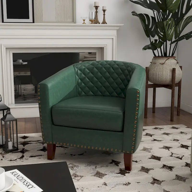 Ethan Accent Chair Barrel PU Leather with Nailhead Trim 31