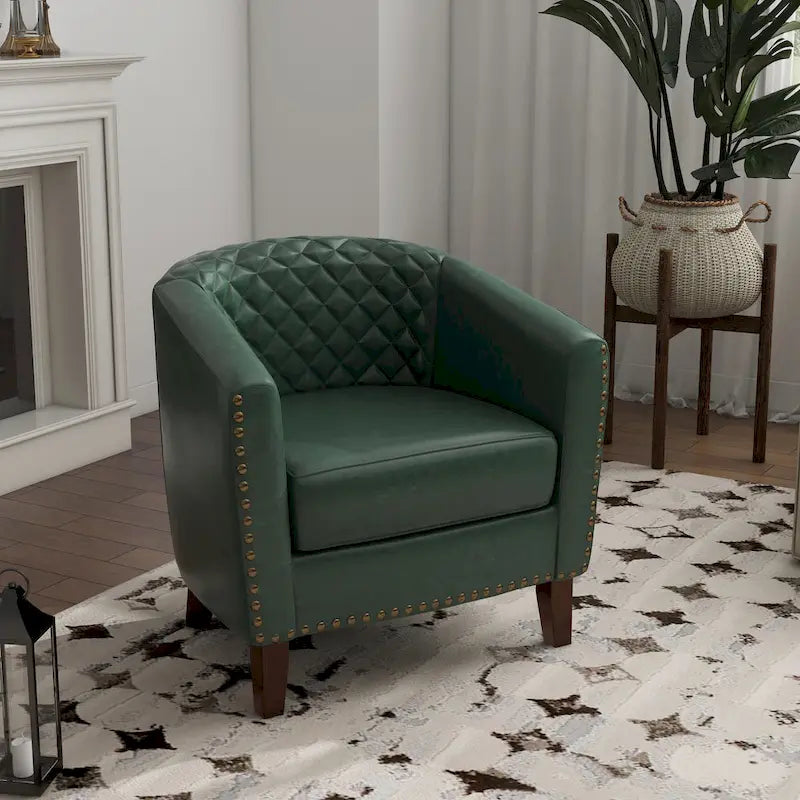 Ethan Accent Chair Barrel PU Leather with Nailhead Trim 32