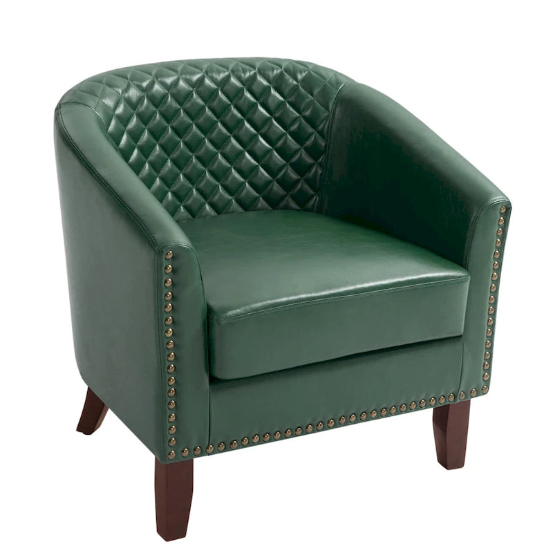 Ethan Accent Chair Barrel PU Leather with Nailhead Trim 35