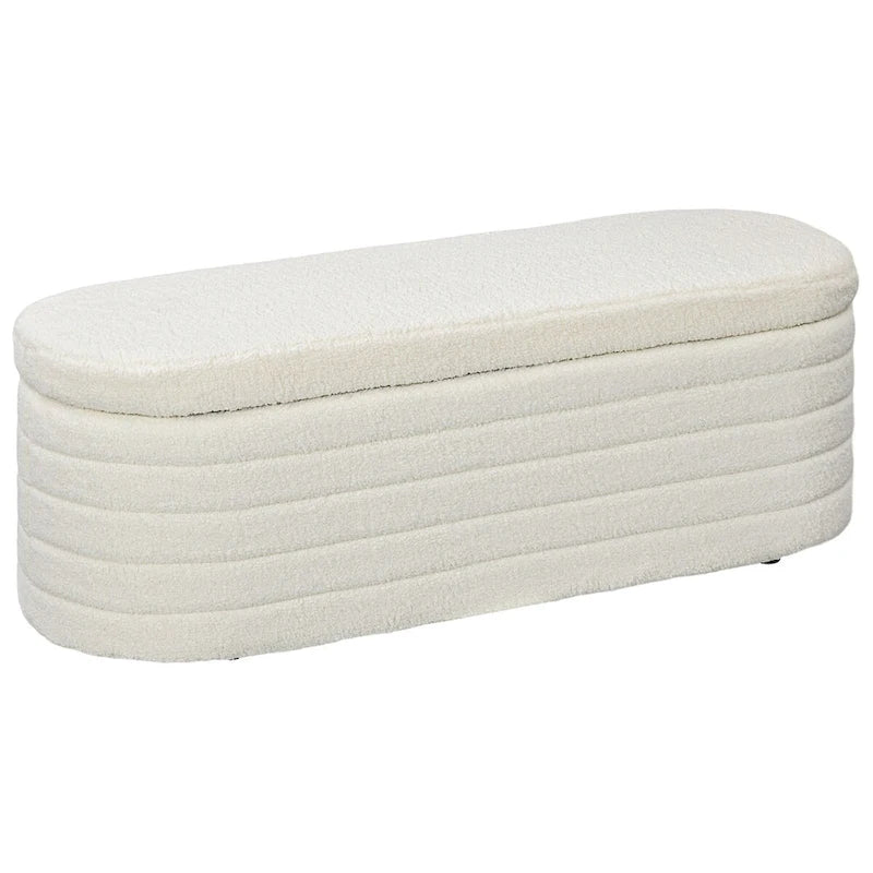 HOMCOM 46 Storage Ottoman Bench, Teddy Fleece Upholstered Boucle Storage Bench with Wood Frame, Bedroom Bench for Living Room 2