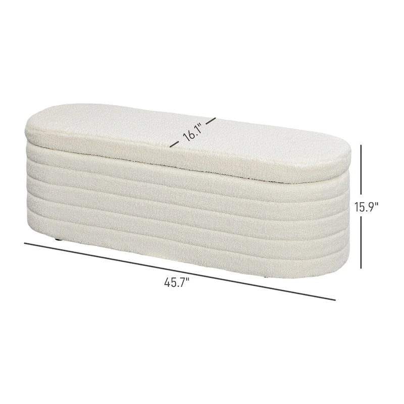 HOMCOM 46 Storage Ottoman Bench, Teddy Fleece Upholstered Boucle Storage Bench with Wood Frame, Bedroom Bench for Living Room 3