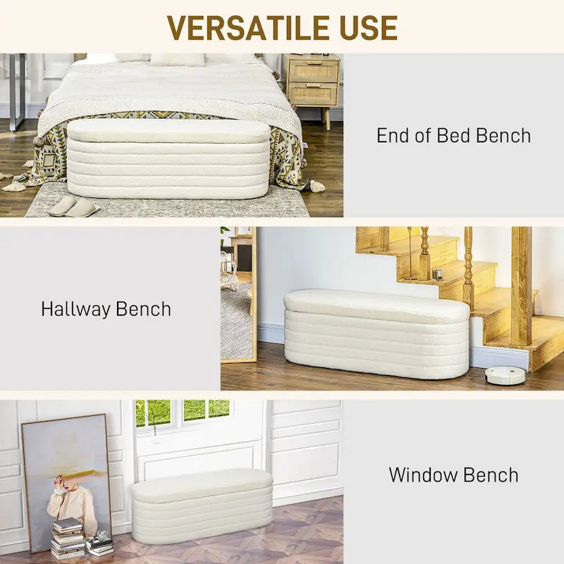 HOMCOM 46 Storage Ottoman Bench, Teddy Fleece Upholstered Boucle Storage Bench with Wood Frame, Bedroom Bench for Living Room 5