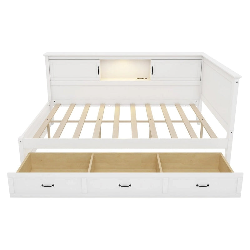 Twin Size L-Shaped Bed Frame with Drawer and and Bookcase,Corner Bed Wooden Captain Bed with Led Downlight and USB Port 11