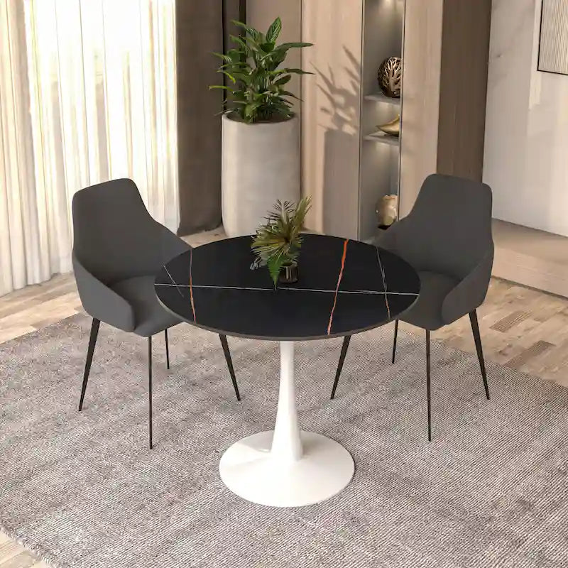 Bristol Round Dining Table for 4, 35 Sintered Stone Tabletop with White Stainless Steel Pedestal Base 3