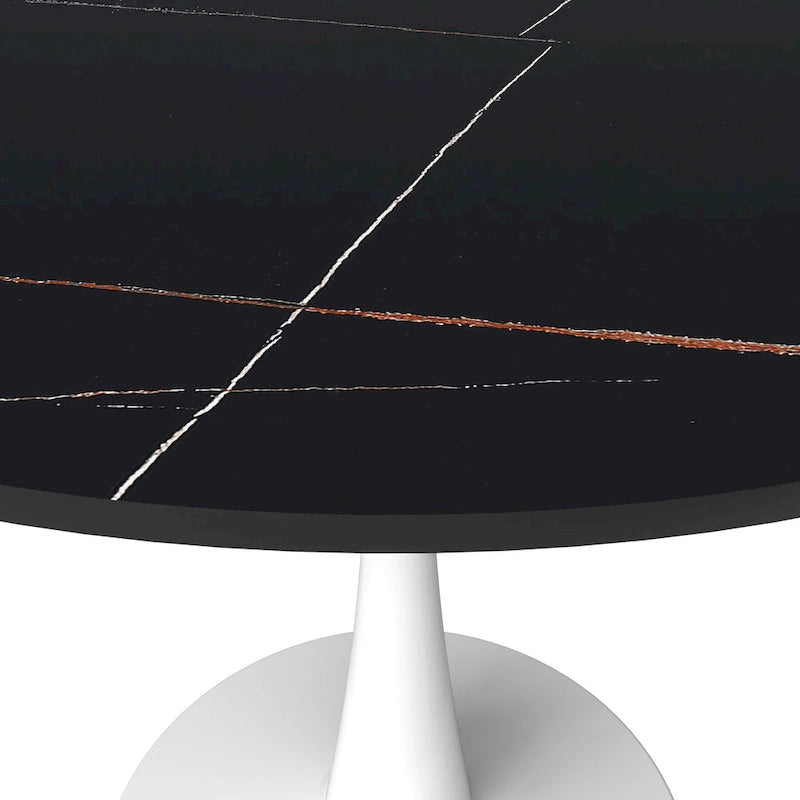 Bristol Round Dining Table for 4, 35 Sintered Stone Tabletop with White Stainless Steel Pedestal Base 8