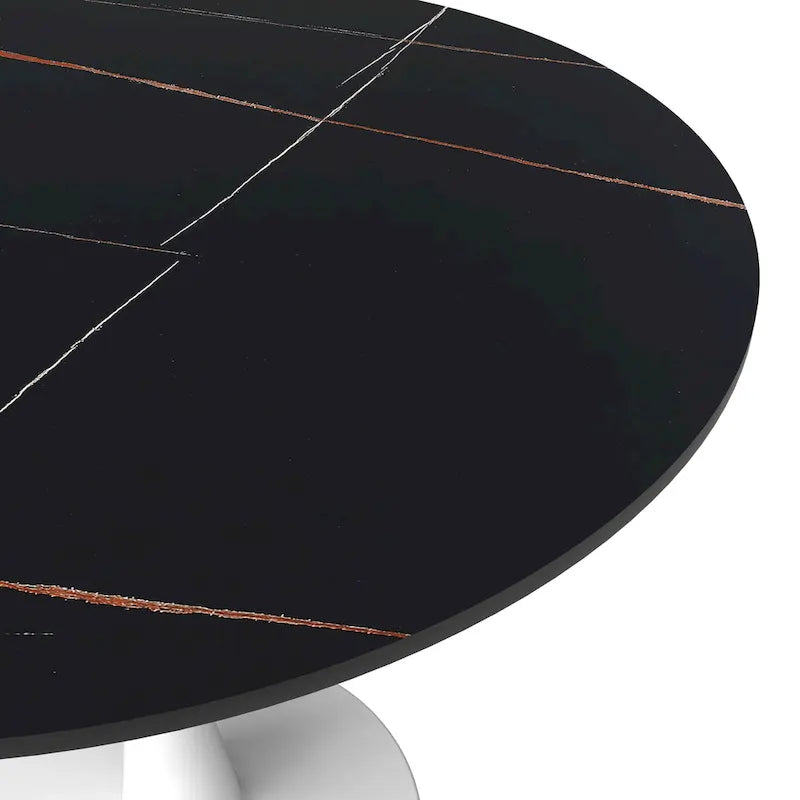 Bristol Round Dining Table for 4, 35 Sintered Stone Tabletop with White Stainless Steel Pedestal Base 9