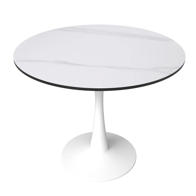 Bristol Round Dining Table for 4, 35 Sintered Stone Tabletop with White Stainless Steel Pedestal Base 11