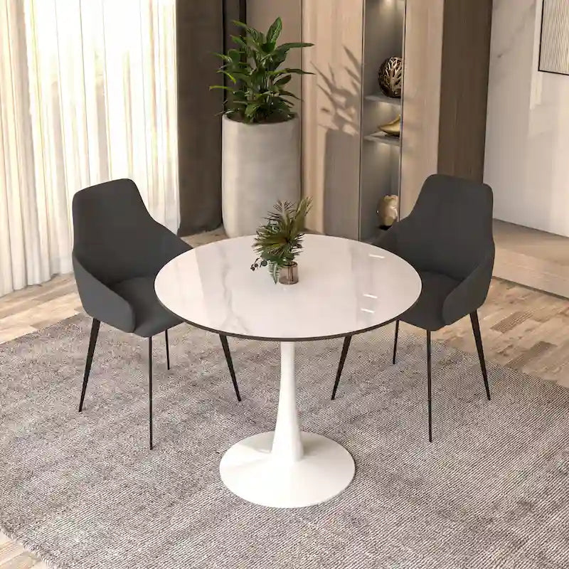 Bristol Round Dining Table for 4, 35 Sintered Stone Tabletop with White Stainless Steel Pedestal Base 13