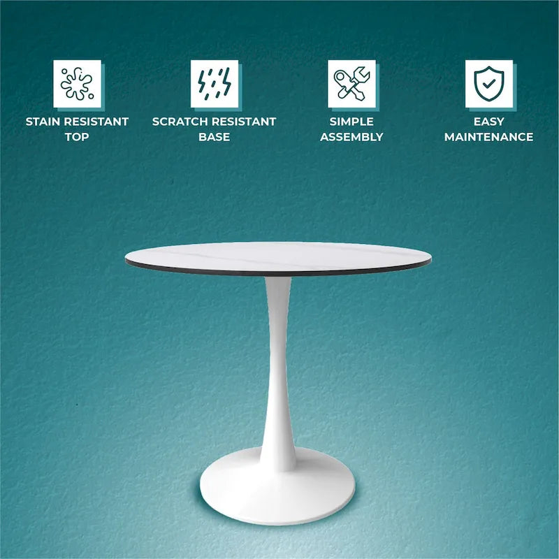 Bristol Round Dining Table for 4, 35 Sintered Stone Tabletop with White Stainless Steel Pedestal Base 15