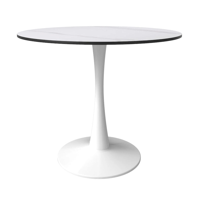 Bristol Round Dining Table for 4, 35 Sintered Stone Tabletop with White Stainless Steel Pedestal Base 16