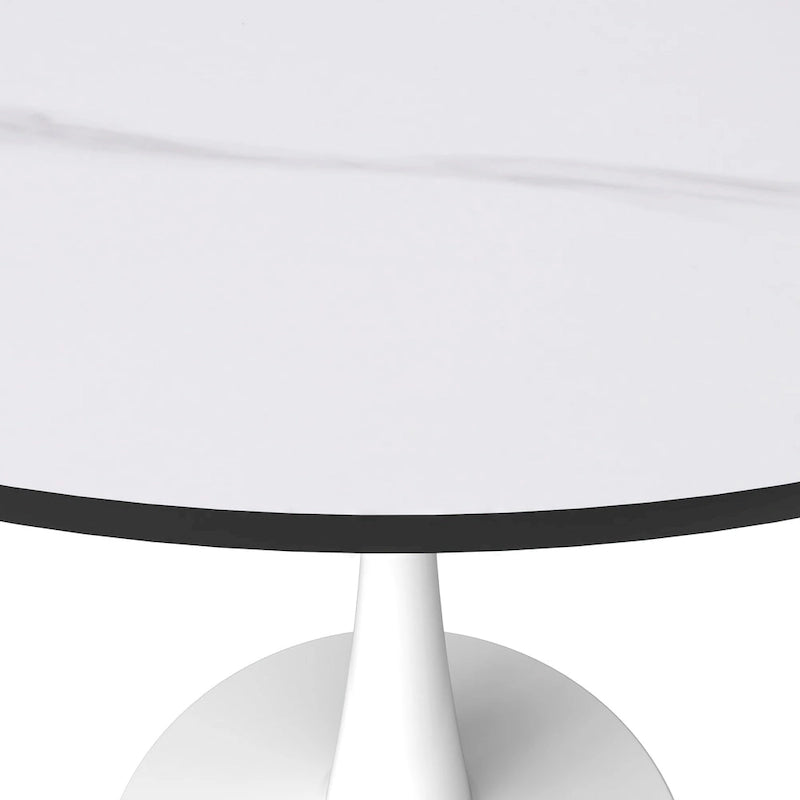 Bristol Round Dining Table for 4, 35 Sintered Stone Tabletop with White Stainless Steel Pedestal Base 18