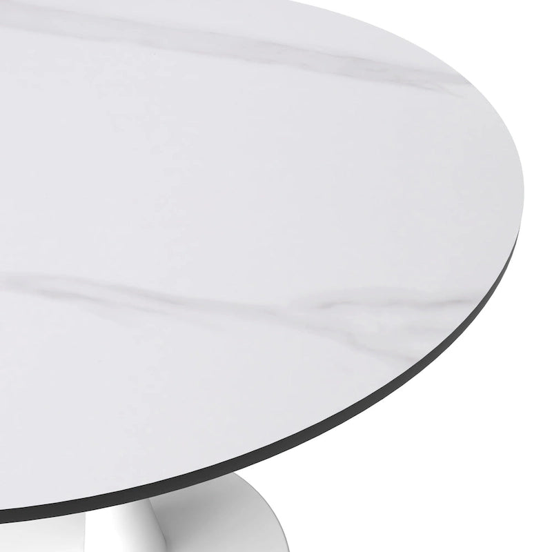 Bristol Round Dining Table for 4, 35 Sintered Stone Tabletop with White Stainless Steel Pedestal Base 19